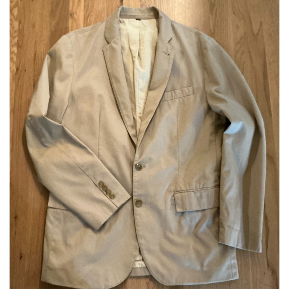 J.Crew Mens M‎ Beige Cotton Blazer Sport Coat Suit Jacket 2 Button Casual Preppy